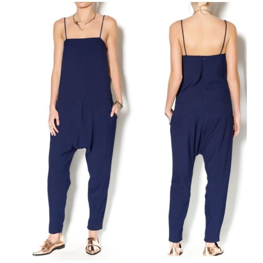 Finders Keepers Crystal Air Jumpsuit Navy Blue Slouchy Small Boho Harem Nwt $165
